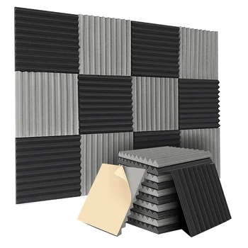 12 Pack Samolepiace Akustické Panely,12x12x1 Palcový Zvuková izolácia Penové Panely,Zvukotesné Stenové Panely pre Domáce Štúdio