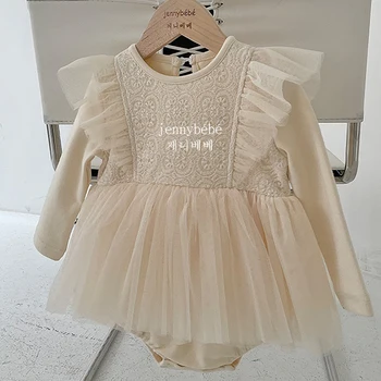 2023 Zimná Fleece Čipky Baby Party Šaty Remienky a Spp Vianočné Princezná Novorodenca Kombinézu kórejský Batoľa Kostým