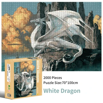 70*100 cm 2000pcs Advanced Papierové Skladačky Puzzle White Dragon Zvierat Maľovanie Stres Znižuje Sálajúce s Farbou Vianočné Darčeky