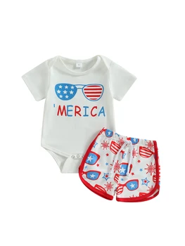 Americká Vlajka chlapčeka Oblečenie Set s USA Písmeno Tlač Romper a Hviezda Prúžok Šortky Ideálny pre 4. júla Oslavy