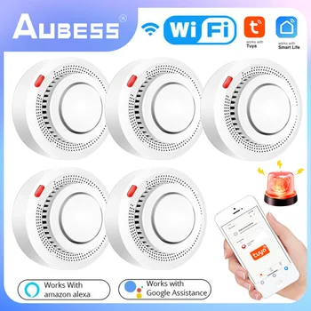 AUBESS Tuya WiFi Detektor Dymu Senzor 80DB Alarm Oheň Inteligentný Detektor Dymu, Wifi Požiarnej Ochrany Home Security Alarm Ovládací 