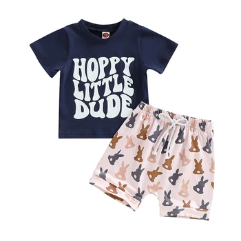 Baby Boy Veľkonočné Letné Oblečenie Okrúhlym Výstrihom, Krátky Rukáv List Print T Shirt Topy + Bunny/Mrkva Tlač Šortky Novorodenca Oblečenie Set