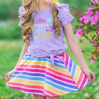 Dievča Sady Šaty Letné Módy Písmeno Tlačenej Košele + Rainbow Pruhy Sukne Oblečenie Sady pre Dievčatá 2 Ks