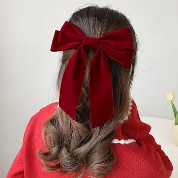 Dievčatá Black Red Veľký Zamatový Čela Vlasy Klip Pre Ženy Vintage Svadba Dlhé Pásiky Kórejský Vlasy Pin Barrette Módne Doplnky Do Vlasov