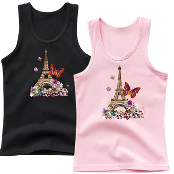 Dievčatá Módne Tričko Bavlnené Spodné Prádlo Detské Letné Ružové Nádrže Topy Beach Oblečenie Batoľa Detský Eiffelova Veža Vesta