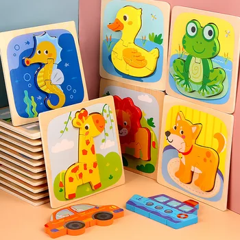 Drevené 3D Puzzle Montessori Hračky Pre Deti Zvieratá Puzzle Dieťa Hry, Vzdelávacie Hračky-Drevené Skladačky Puzzle Deti