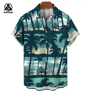 Havajské Košele 3d Tropických Rastlín Vytlačené pánske Oblečenie Voľné Nadrozmerné Tričko Beach Party Topy Tees Ulici Harajuku Športové oblečenie