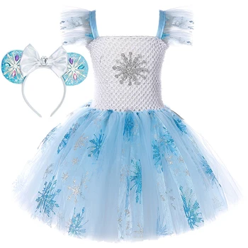 Iskrivý Disney Mrazené Elsa Šaty Dievčatá, Halloween, Vianočné Kostýmy pre Deti Ligotať sa snehové Vločky Snehu Kráľovná Oblečenie Narodeniny Tutus