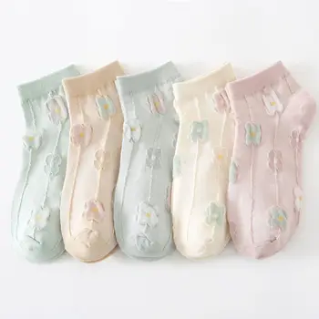 Kawaii Letné Ponožky Vintage Ženy Ponožky Roztomilé Ponožky Streetwear Módy Kvet Loď Ponožky Neviditeľné Ponožky Čln