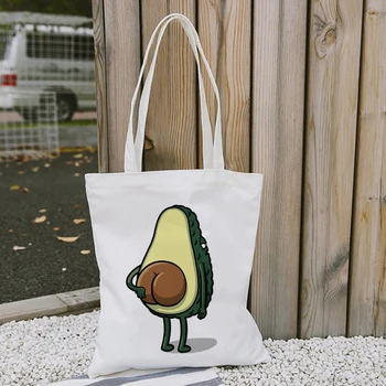 Kawaii Plátené tašky Avokádo Jahoda Vlastné Tote Bag Prispôsobiť Ekologická nákupná Taška s Logom pre Dievčatá, Ženy Bežné Tašky cez Rameno