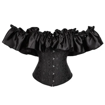 Korzet Bustier Top Ženy Žakárové Čipky Orezania Rukávov Mimo Ramenný Gotický Overbust Vintage Šaty Plus Veľkosť