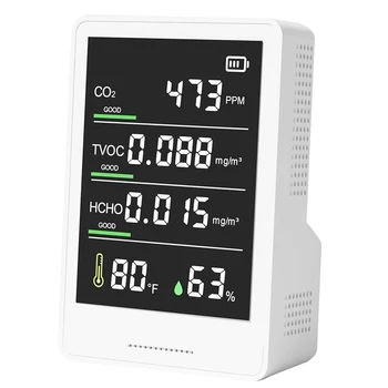 Kvalita ovzdušia Monitor Tester CO2 Detektor CO2, TVOC, HCHO, Vlhkosť a Teplota Častíc Počítadlo Pre Domáce Auto