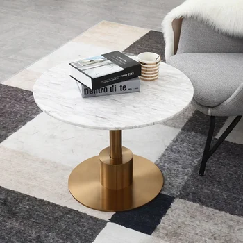 Moderný minimalistický jednoduché kovové konferenčný stolík obývacia izba kolo bieleho mramoru strane tabuľky prírodný mramor veľkoobchod prispôsobenie