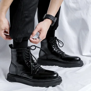 muži móda platformu topánky čierne štýlové originálne kožené topánky značky dizajnér kovboj boot strany, spoločenské šaty členok botas hombre