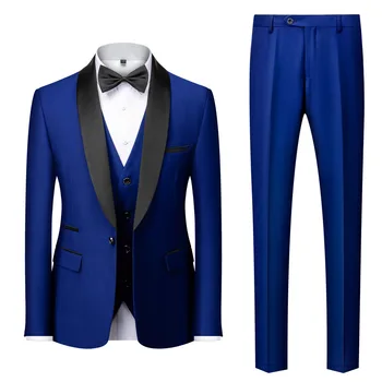Muži Oblek Royal Blue 3 Kusy Muž Obchodné Príležitostné, Svadobné Šatkou Klope Ženícha Tuxedos Nastaviť Bunda Vesta S Nohavice