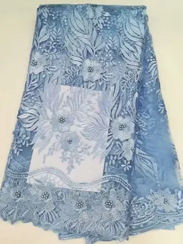 Najnovšie Korálkové Čipky Textílie Modrá Módne Afriky Čipky Textílie Tylu Afriky Francúzskej Čipky Tkaniny Vysokej Kvality Nigérijský