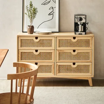 Nordic masívneho dreva ratan tkané štyri vedro kabinetu, jednoduchý moderný obývacia izba zásuvky, skrinka na odkladanie vecí, homestay spálne