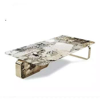 nový moderný taliansky obdĺžnik konferenčný stolík vzory s zlata z nehrdzavejúcej ocele luxusný prírodný mramor centrum tabuľka