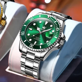 OLEVS Muži Hodinky Automatické Mechanické Zelená Voda Ghost Náramkové hodinky Vodotesné Luxusná Nerezová Oceľ Remienok Pre Človeka Reloj Hombre