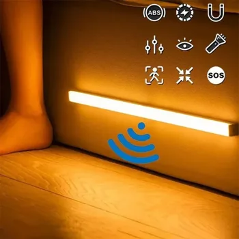PIR Čidlo LED Pod Skrinku Lampa Stmievateľné Nabíjateľná Nočné Svetlo Schody, Skrine v Izbe Uličkou Trubice Bar Detektor Žiarovka