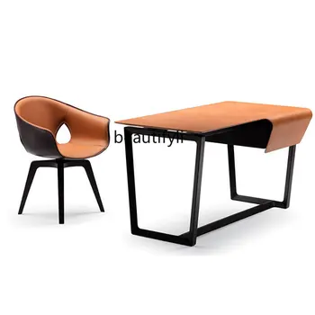 Prispôsobený Nordic Light Luxusné Minimalistický Písací Stôl Moderný taliansky Dizajnér Minimalistický Štúdia Kožené Šéf Stôl coffe tabuľka