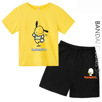 Sanrio Deti Pochacco Letné Tričko Hello Kitty Deti Cartoon Bežné krátke rukávy T-shirt Dieťa Chlapec Oblečenie Dievčatá Oblečenie
