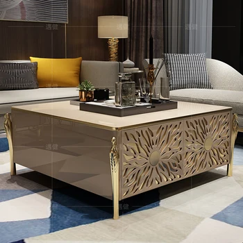 Svetlo luxusný konferenčný stolík post-moderné nerezové minimalistický TV kabinet zmes z mramoru nábytok