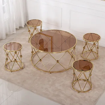 Taliansky ľahké luxusné okrúhly konferenčný stolík jednoduché, moderné, kreatívne kovu, nehrdzavejúcej ocele, sklenený konferenčný stolík