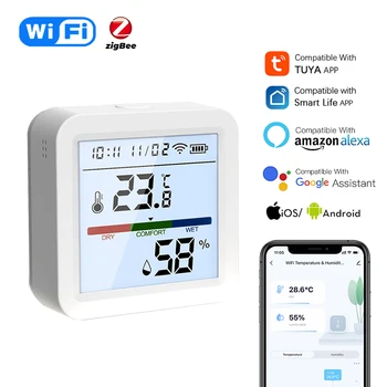 Tuya WiFi/Zigbee Smart Teplota A Vlhkosť, Senzor Podsvietenie LCD Displeja APP Remote Monitor Funguje S Alexa Domovská stránka Google