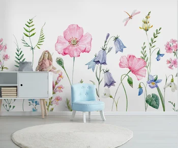 Vlastné nástenné Nordic Málo Čerstvého Ručne maľované akvarel kvety, Kvet, Spálňa, detská izba dekor tapety