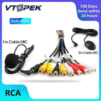 Vtopek autorádia RCA Výstup Drôt, Kábel S Mikrofónom Video Output/input Audio Subwoofer mikrofón voliteľné