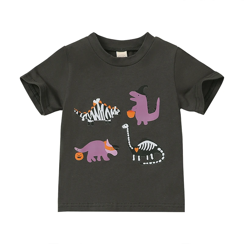 Deti T-shirt Krátkym Rukávom Posádky Krku Dinosaura Tlač Letné Topy Halloween Oblečenie pre Dievčatá Chlapci