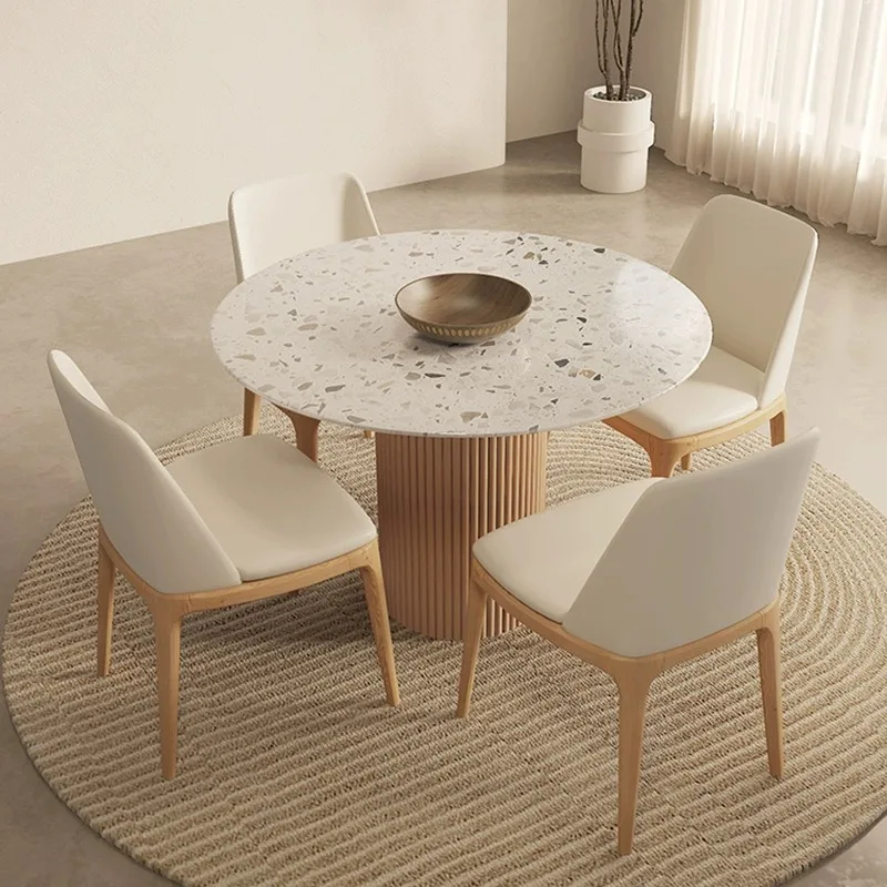 Francúzsky krém štýl kolo terazzové jedálenský stôl s masívneho dreva Nordic štyri osoby, jedálenský stôl a stoličky zmes