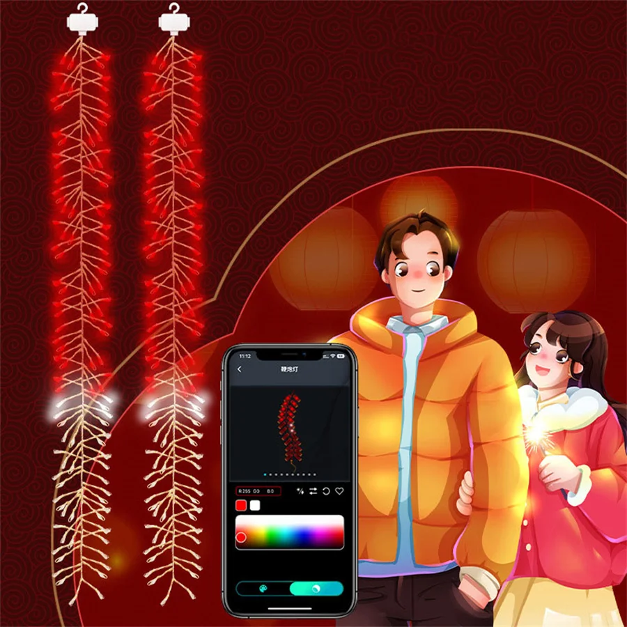 2 V 1 1.65 M Smart App Firecracker String Svetlo Dreamcolor Elektronické Firecracker Nový Rok APP Control Vianočné Girlandy Svetlo
