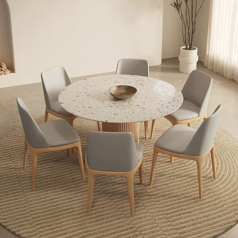 Francúzsky krém štýl kolo terazzové jedálenský stôl s masívneho dreva Nordic štyri osoby, jedálenský stôl a stoličky zmes