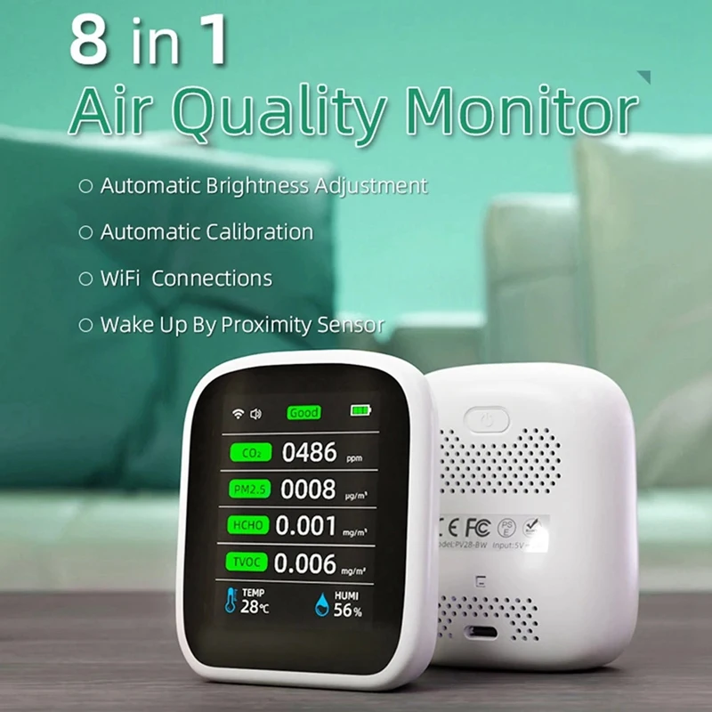Tuya Wifi Kvality Ovzdušia Meter, 8-In-1 Kvalitu Vzduchu v Interiéri Monitor Prenosného CO2 Monitorovanie Teploty A Vlhkosti Tester Jednoduché Použitie