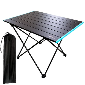 알루미늄 테이블 탑이 있는 휴대용 캠핑 사이드 테이블: 피크닉, 캠프, 야외 파티를 위한 가방의 단단한 접는 테이블